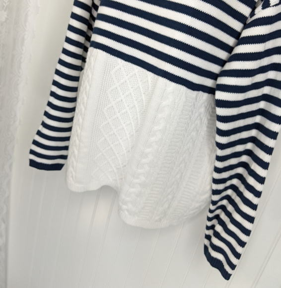ORVIS Navy White Preppy Stripe Cable Knit Sweater Sz L - Picture 3 of 15